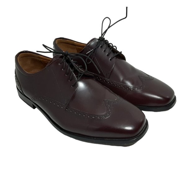 Florsheim Mens Dress Shoes Size 8.5 Brown Burdundy Leather Cap Toe Wingtip - Picture 1 of 6